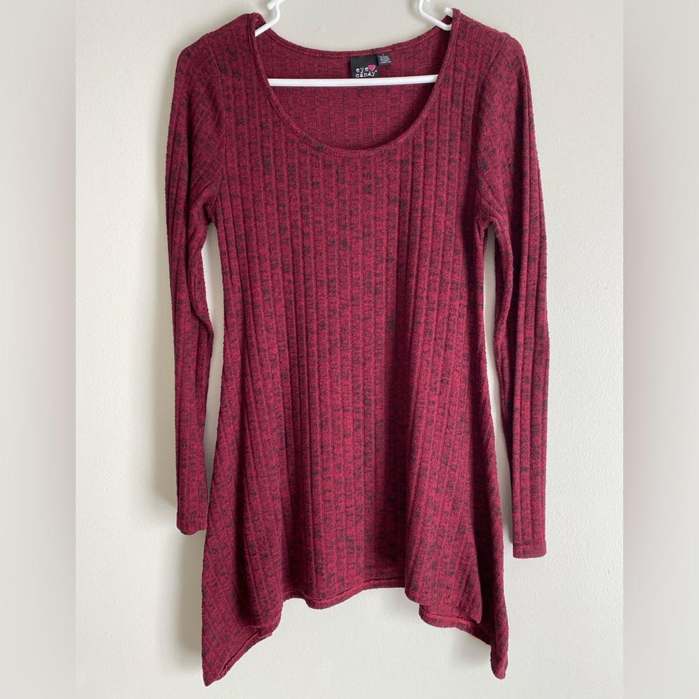 eye candy Long Sleeve Red Tunic Dress
